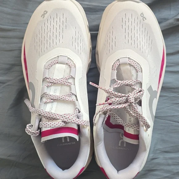On Cloudmonster Women's Sneakers, Size 7.5, Retail $170.00 USD, Ivory/Grenadine